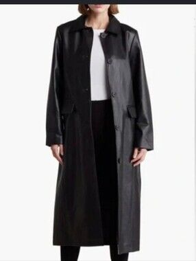 Rebecca Minkoff Black Faux Leather Belted Trench Coat